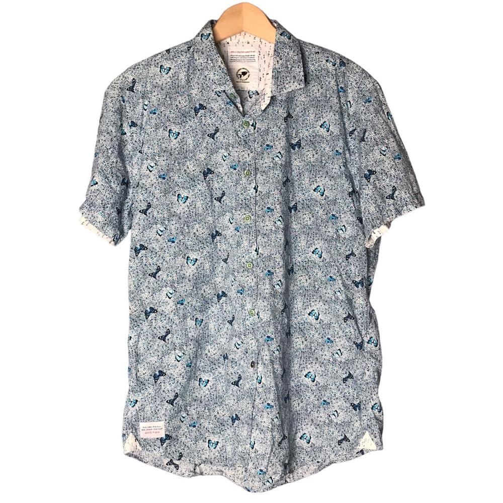 A Fish Named Fred Shirt Short Sleeve Button Up Butterfly Floral Cotton Men's XXL